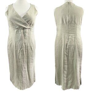 Old Navy NWT 100% Linen Pale Tan Green Surplice Neck Midi Dress Lagenlook